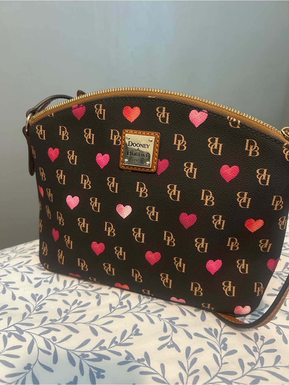 Dooney & Bourke  Gretta Brown / pink exclusive Heart Logo Crossbody bag